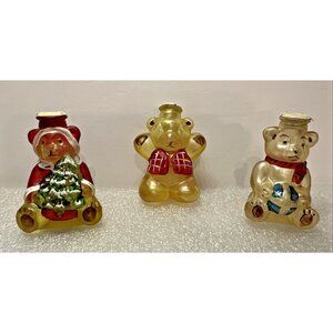 Set of 3 Vintage Old World Christmas Teddy Bear Glass Light Covers 3" Adorable